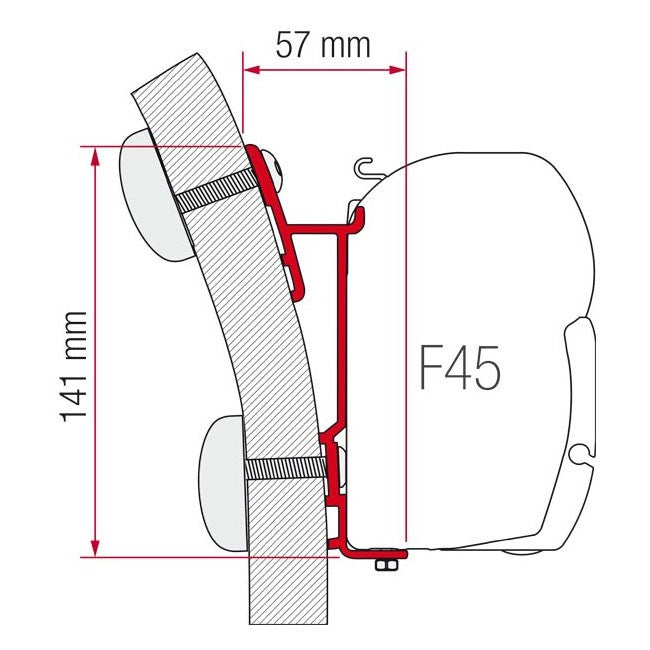 98655-249: Fiamma F45 Awning Single Mounting Bracket - 15-Degree Angle