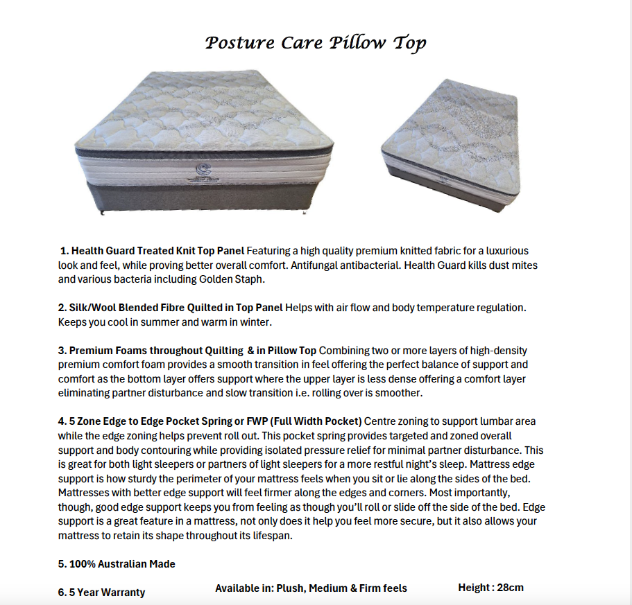 Posture Care Pillow Top Mattress- Medium - SPECIAL ORDER