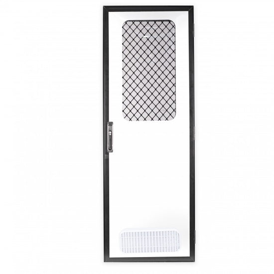 Odyssey 4 Square Corner Door 1750mm x 572mm Black Frame Right Hand Hinge Smooth White Infil &amp; White Vent - SPECIAL ORDER