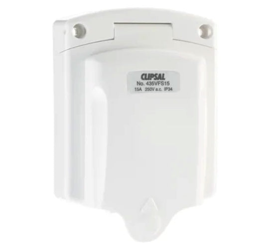 Clipsal White 15amp Power Inlet w/ Weatherproof Lid