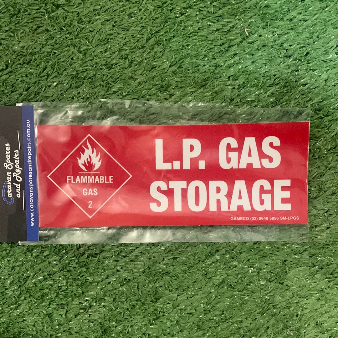 LP GAS STORAGE STICKER WHITE ON RED - LIMITED STOCK