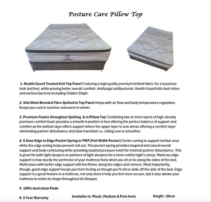 Posture Care Pillow Top Mattress- Medium - SPECIAL ORDER