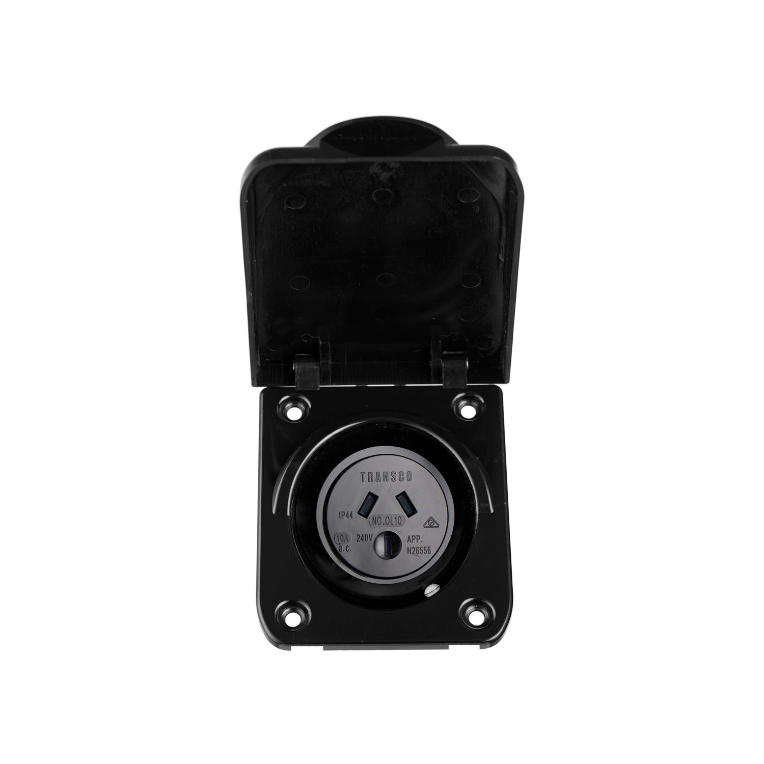 Transco 10A Caravan Power Outlet (Black) 240V - IP54
