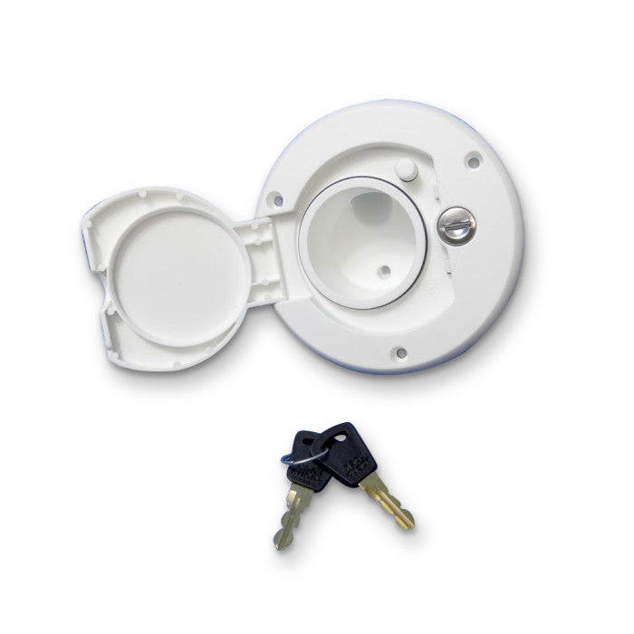 Water Filler White w/ Lockable LH Hinged Cap Camec
