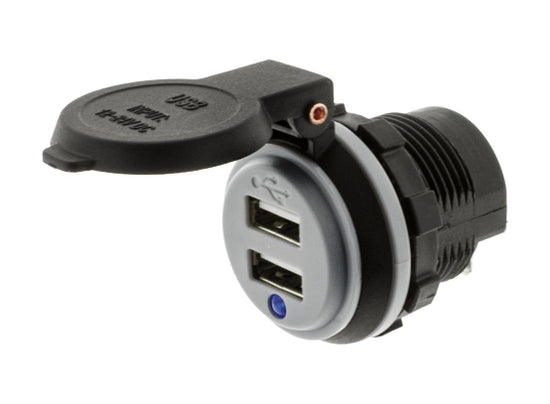 Hulk 12/24V 2.4amp Dual USB Socket (90 degree terminals)