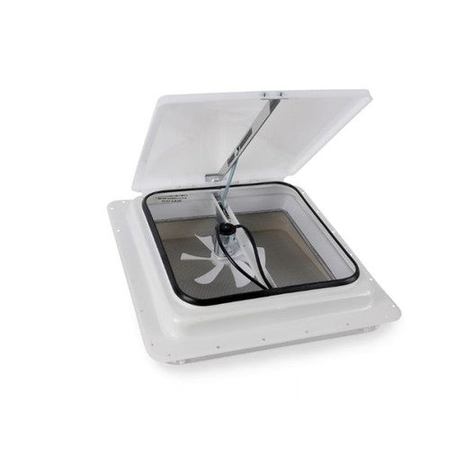 Complete Jensen Roof Vent 12V with Fan 14x14" (White Metal Base)